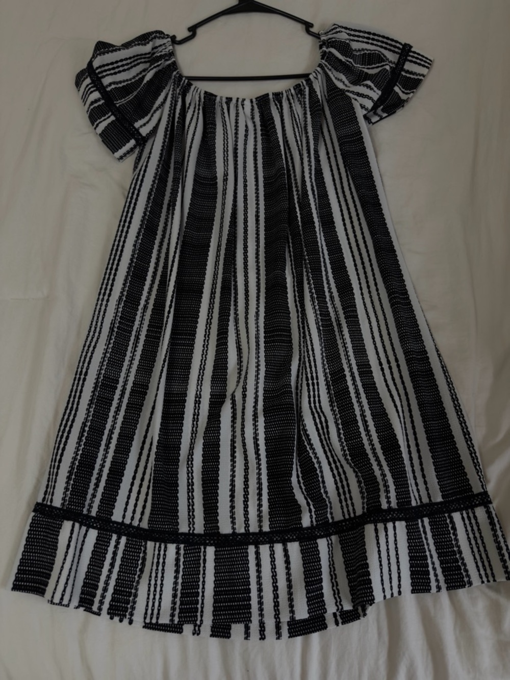 Black and White Striped Off-Shoulder Dress